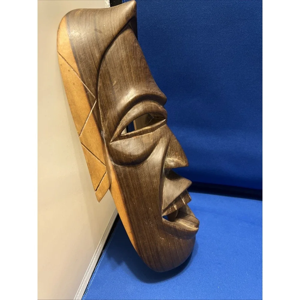 Vintage Hand Carved Wooden African Tribal Mask Wall Art Decor 12x6